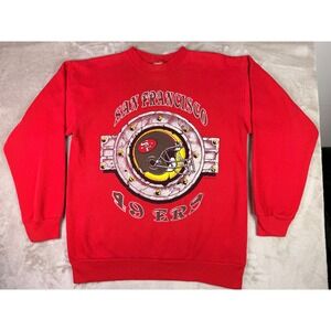 Vintage San Francisco 49ers Size Large Football Helmet Graphic Red Sweatshirt